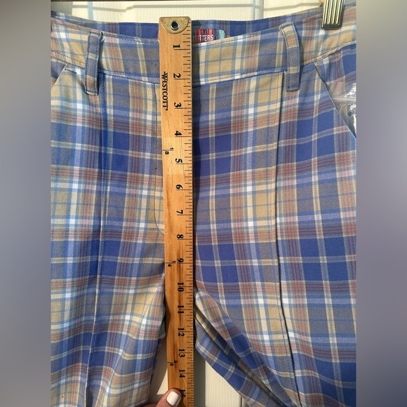 NWT URBAN OUTFITTERS 2 Isabella Printed Flare Pant Blue Multi Slim Fit 60’s 70’s - Picture 10 of 16